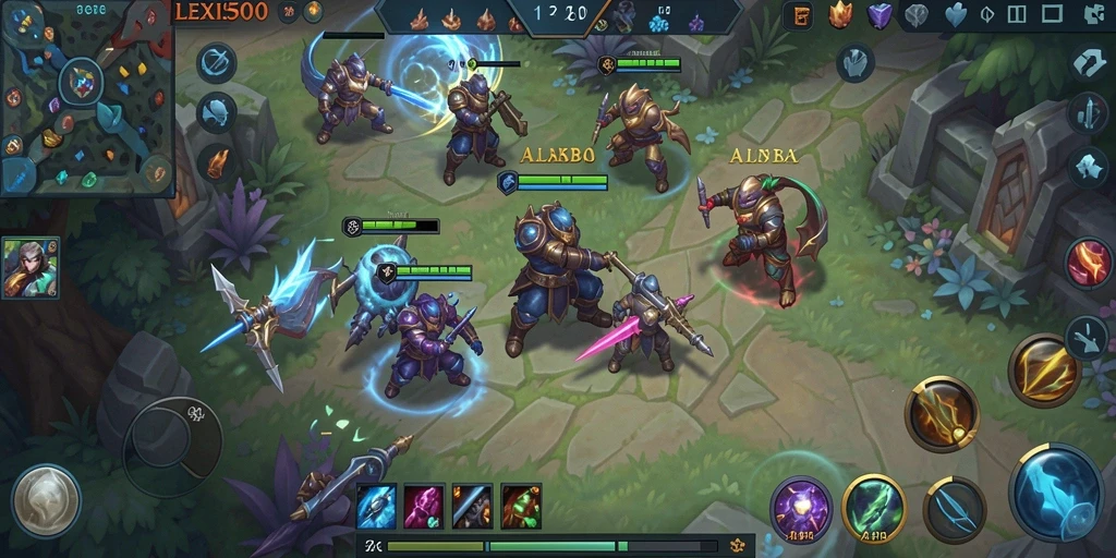 Screenshot ALEXIS500 menampilkan pertarungan seru dalam arena MOBA.