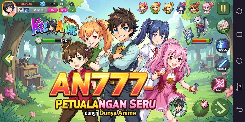 Tampilan gameplay AN777 yang menarik dengan karakter Anime penuh warna.