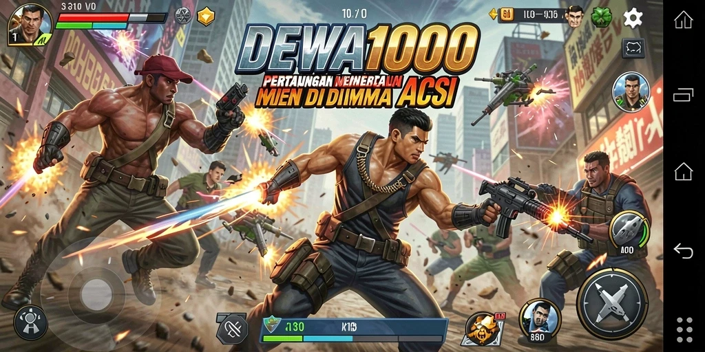 Screenshot dari gameplay DEWA1000 menunjukkan aksi pertarungan yang intens.