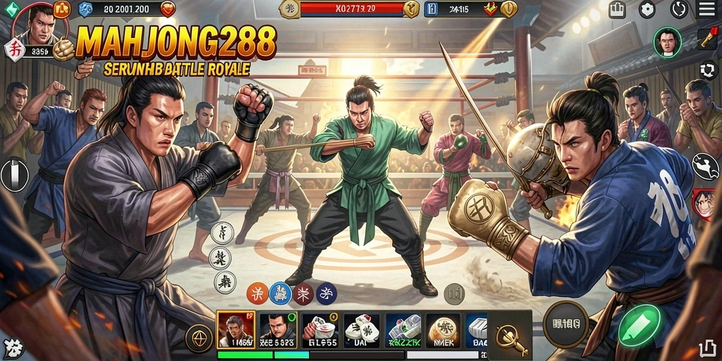 Tampilan gameplay MAHJONG288 dalam pertempuran Battle Royale yang intens.