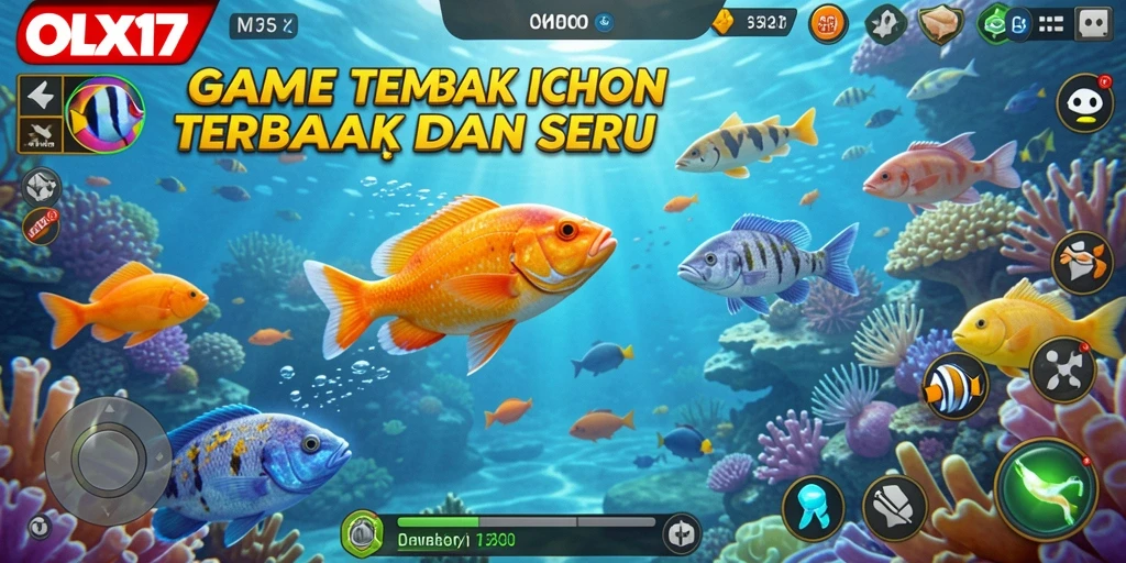 Screenshot menunjukkan aksi menembak ikan yang seru di OLX17.