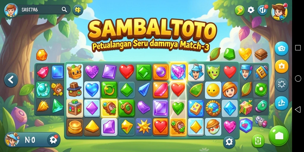 Screenshot gameplay SAMBALTOTO menampilkan aksi Match-3 yang seru.