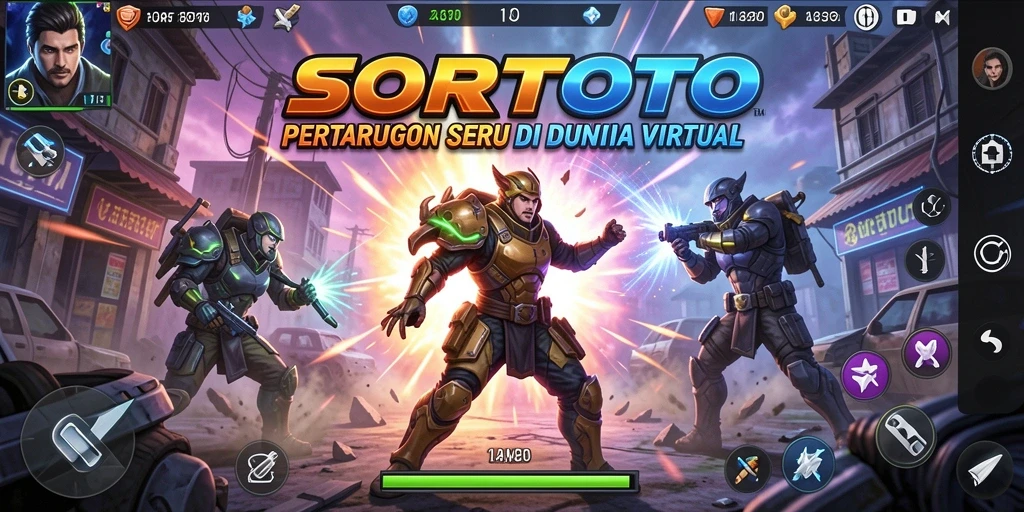 Tampilan screenshot SORTOTO menampilkan pertarungan action-packed antara karakter petarung.